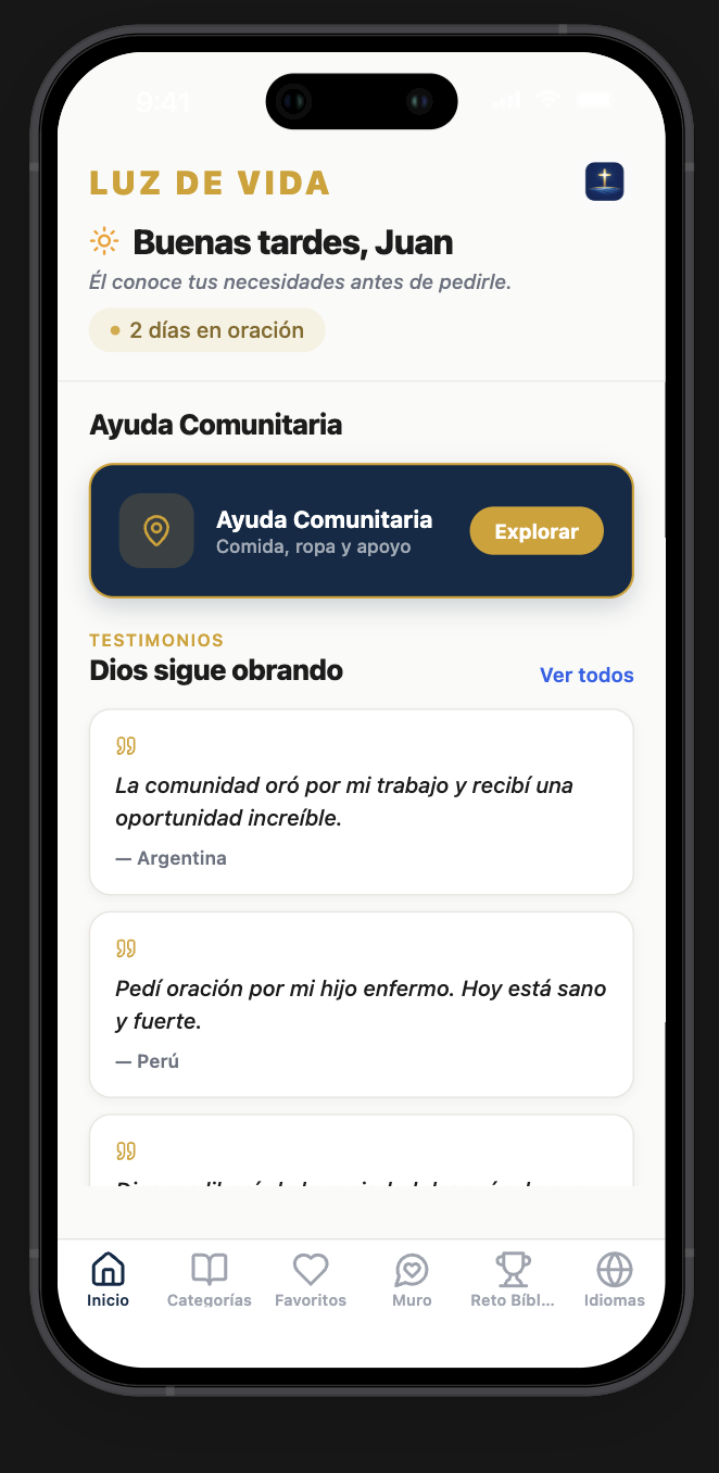 Pantalla de Ayuda Comunitaria de Light of Life